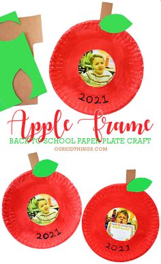 Paper Plate Apple Frame Craft September Art Activities For Kids, Art For September Kids, September Projects, Apple Theme Crafts For Toddlers, Apple Arts And Crafts For Preschool, Back To School Apple Craft, Back To School Art Activities Preschool