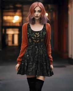 Autumn Memoir Skater Dress - Dark Academia Cute Black Vegan Dress, Wit – Rogue + Wolf Witchy Modern Outfit, Fantasy Fall Outfits, Middle Aged Goth Fashion, Witchy Woman Outfit, Moody Outfits For Women, Casual Dresses Fall, Styling A Dress For Fall, Autumnal Witchy Outfits, Soft Goth Autumn