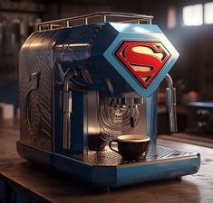 a superman coffee machine sitting on top of a counter