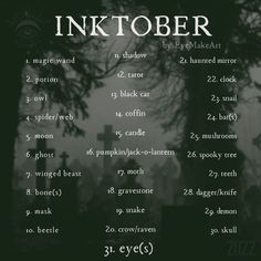 an inktober is shown with the names and numbers for each type of item