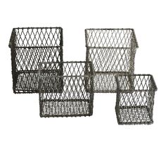 three metal baskets sitting next to each other