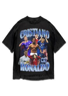 Cristiano Ronaldo dos Santos Aveiro is a professional footballer from Portugal who plays for the Saudi Arabian club Al-Nassr FC as a striker and is also the captain of the Portuguese national team. Cristiano Ronaldo Shirt, Ronaldo Shirt, Vintage Band T Shirts, Nike Art, Cr7 Ronaldo, Media Sosial, Rap Tee, Streetwear Tshirt, Vintage Band