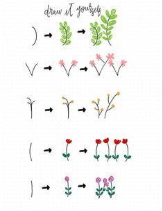 flowers and arrows drawn on paper with the words draw it yourself