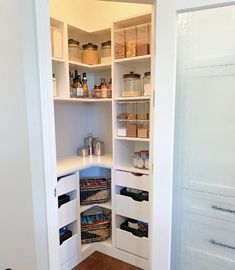 an open pantry with lots of food in it