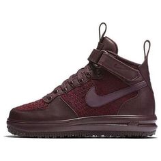 (WMNS) Nike Lunar Force 1 Flyknit Workboot 'Deep Burgundy' 860558-600 (SNKR) Burgundy High-top Boots For Winter, Nike High-top Winter Boots, Casual Nike Winter Boots, Nike Brown High-top Boots, Nike High-top Sneakers For Fall, Nike Lunar Force, Game Collection, Nike Lunar, Hype Shoes