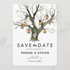 a tree with lanterns hanging from it's branches and the words rsvp