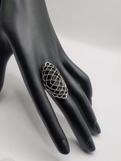 This is a lovely sterling 925 silver,  Long Mesh Ring, from Taxco Mexico, It's a beautiful gift perfect for any occasion. Elegant Nickel-free Open Ring, Elegant Nickel-free White Gold Rings, Elegant Nickel-free Open Ring Jewelry, Black Sterling Silver Filigree Ring As A Gift, Nickel Free Elegant Metal Rings, Nickel-free Elegant Metal Rings, Nickel-free Elegant Rings, Elegant Silver Filigree Open Ring, Silver Sterling Silver Filigree Ring