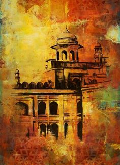 an artistic painting of a building in india