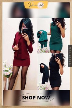 Women Pure Color Round Neck Pullover Long Sleeved Jacket Short Dress Suit Elegant Mini Length Winter Outerwear, Office Mini Dress With Long Sleeves, Fitted Winter Outerwear For Office, Office Mini Dress With Long Sleeves And Stretch, Long Sleeve Winter Office Dresses, Winter Office Wear Long Sleeve Dresses, Chic Mini Length Jacket Dress For Fall, Fitted Long Sleeve Jacket Dress For Professional Wear, Long Sleeve Mini Dress For Winter Workwear