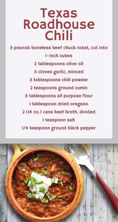 the texas roadhouse chili recipe is shown