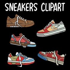 an image of sneakers clipart on a black background with the words sneakers clipart