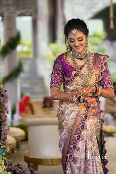 Bridal Reception Saree, Violet Blouse, Saree Borders, Black Blouse Designs, Magam Work, Boutique Blouse, Blouse Works, Latest Bridal Blouse Designs, Bridal Sarees South Indian