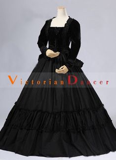 Black Velvet Civil War Gothic Victorian Dress For Women   Condition: Brand New  Color: amp;nbsp; As Picture  Material: Cotton And Velvet  Silhouette: Ball Gown  Sleeve Length: Long Sleeve  Dresses Length:Floor-Length  Neckline: Square Collar  Decoration: Ruffles  Style: Vintage  Includes: Dress    amp;nbsp; Gothic Victorian Ball Gown For Halloween, Vintage Black Costume For Costume Party, Gothic Victorian Ball Gown For Costume, Gothic Victorian Ball Gown Costume, Gothic Victorian Dress Costume For Halloween, Gothic Victorian Dress For Halloween Costume, Vintage Black Halloween Costume, Vintage Medieval Dress For Halloween, Black Gothic Victorian Ball Gown