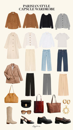 Create your perfect Parisian style capsule wardrobe with Sézane. Start with timeless pieces like the Clyde trench, Will suede jacket, and the cozy Emile or Gaspard cardigan. Build your capsule wardrobe with versatile jeans, tailored trousers, and fall handbags like Le Cabas tote bag or Le Gabin. These essential staples offer the perfect blend of French elegance and everyday wearability. Shop your wardrobe online now at sezane.com. Sezane Fall Outfit, Sezane Fall, Parisian Capsule Wardrobe, Capsule Wardrobe List, French Capsule Wardrobe, French Girl Style, Stockholm Fashion, Fall Capsule Wardrobe, Fashion Capsule