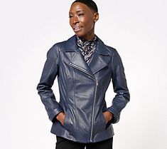 This lamb leather moto jacket was made for you. After all, you're a smart, sophisticated, independent woman with an undeniable sense of style. At first glance, you'll notice the jacket's edgy angled zipper and chic lapel. Look closer, and you'll see what provides its magnificent shape -- princess seams on the front and back, flattering waist seams, and slits on the cuffs. Boxy leather jackets are so 20 years ago. Say hello to the leather jacket of today, tomorrow, and your oh-so fashionable futu Independent Woman, What A Girl Wants, Jacket With Pockets, Cowl Neck Long Sleeve, Independent Women, Princess Seams, Leather Moto, Leather Moto Jacket, Princess Seam