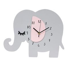 an elephant clock with pink and grey face