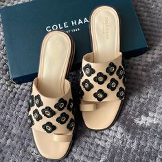 Brand New Cole Haan Chic Cream Flat Sandals, Chic Cream Slip-on Sandals, Beige Almond Toe Sandals For Spring, Cream Almond Toe Sandals For Summer, Spring Cream Sandals With Almond Toe, Casual Cream Almond Toe Sandals, Cole Haan Shoes, Black Cream, Cole Haan