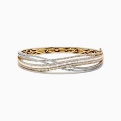 Effy Duo 14K Two Tone Gold Diamond Crossover Bangle, 3.15 TCW White Stone, Crossover, Gold Diamond, Gold Metal, Two Tone, Bangles, Gold