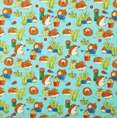 a blue background with various cactus and hedgehogs on it's sides, including cacti and succulents