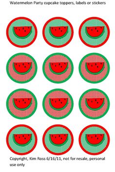 watermelon party cupcakes, labels or stickers