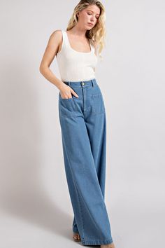 MINERAL WASHED POCKET WIDE PANTS Brand: eesome Style: PG8111 Fabric: 100% cotton Details: Wide leg pants with a button front closure and two front pockets. Can wear with a belt of your choice! Model is 5'8" and wearing a small. Casual Wide Leg Pants With Button Closure, Full Length, Spring High Rise Utility Wide Leg Pants, Spring Utility High Rise Wide Leg Pants, Trendy Wide Leg Cargo Jeans With Button Closure, High Rise Cotton Wide Leg Pants With Belt Loops, Utility Workwear Bottoms With Buttoned Pockets, Utility Bottoms With Buttoned Pockets For Work, Wide Leg Cargo Pants With Button Closure, Spring Wide Leg Cargo Jeans With Pockets