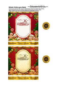 two christmas cards with gold and red trimmings, one has an ornament on