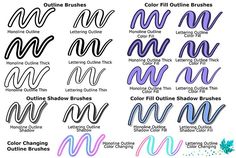 the different font styles and colors for each type of brusher, which are used to create