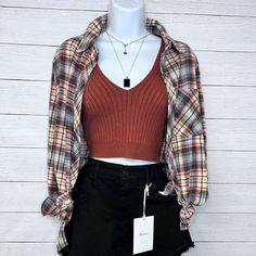 Add A Little Something Special To Your Look With This Charming Plaid Top. This Essential Top Features A Button Front With A Chest Pocket And Long Sleeves With Button Closures. Pair This With A Graphic Tee And Skinnies As An Easy Way To Look Fresh For The Fall Season. 65% Polyester 35% Cotton Crop Tops For Large Bust, Edgy Fashion For Women In Their 30s, Fall Outfits Graphic Tees, Supernatural Female Outfits, Edgy Outfits With Color, Fall Themed Clothes, Cute Fall/winter Outfits, Women's Fashion 30s For Women, Clothing Styles Plus Size