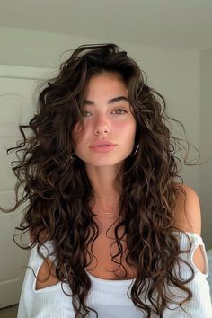 Loose Curl Perm Long Hair, V Cut Wavy Hair, Long Wavy Curly Haircut, Styles With Brazilian Wool, Long Curly Hair Layers, Ugly Hairstyle, Styling Extensions, V Cut Hairstyle, Wool Hairstyles