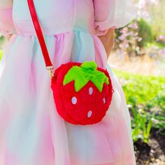 Strawberry Plushie Purse – Agi Jagi Shop Cute Plush Bags For Gifts, Cute Red Shoulder Bag With Zipper Closure, Cute Red Shoulder Bag With Adjustable Strap, Plushie Purse, Strawberry Plushie, Clowncore Aesthetic, Strawberry Hair, Funky Outfits, Dress Design Sketches