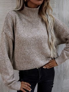 Casual Tall Neck Sweater Batwing Sleeve Sweater, Oversize Knit, Oversized Knitted Sweaters, Drop Shoulder Sweaters, Ribbed Knit Sweater, Pattern Sweater, Knit Sweatshirt, Sweater Sleeves, Look Chic