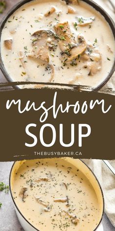 mushroom soup in a bowl with the title above it