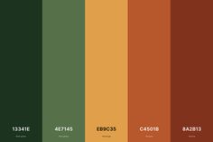 the color scheme for an orange, green and brown palette with numbers on each side