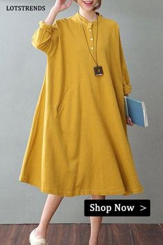 Spring Yellow Casual Cotton Linen Dresses Long Sleeve Shirt Dress Outfits Shirt Dress Pattern, Spring Yellow, Shirt Dress Outfit, Long Linen Dress, Cotton Linen Dresses, Maxi Styles, Dresses Long Sleeve, Long Sleeve Shirt Dress, Linen Dresses