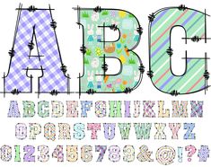 the letters and numbers are decorated with different patterns, shapes, and font options for each letter