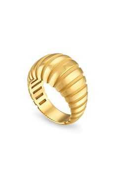 Crafted from 18-karat gold, this sculptural band adds a modern mood to your everyday ring stack. 18k gold Made in the USA Modern Wide Band Yellow Gold Rings, Modern Yellow Gold Open Dome Ring, Modern Gold Stackable Dome Ring, Stackable Gold Dome Ring Luxury Style, Luxury Gold Stackable Dome Ring, Luxury Gold Wide Stackable Rings, Gold Stackable Dome Ring Luxury Style, Gold Stackable Dome Ring, Luxury Gold Wide Band Stackable Rings