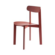 a red chair with a wooden seat and back rest on a white background, it appears to be empty