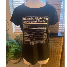 Make It Rain Black Queen Nutritional Facts Shirt 95%. Polyester 5% Spandex Very Soft Size Small But Has Some Stretch Fitted Black Shirt With Letter Print, Black Stretch Shirt With Letter Print, Make It Rain, Tops Black, Black Queen, Nutrition Facts, Shirt Color, Make It, Colorful Shirts