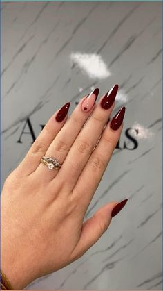 Gelx spiderweb nails for Halloween. Silver chrome gel polish with black accents Red Nail Fall, Wine Burgundy Nails, Dark Red Nails With Design Ideas, Maroon Tips On Nails, Burgundy Nails Almond Shape, Wine Red Nails Almond, Deep Wine Nails, Bordeaux Nails Design, Nail Inspo Burgundy