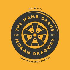 the hamb drags logo is shown in black and yellow, with an orange background