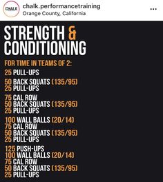 the poster for strength and conditioning is shown in orange, black, and white colors