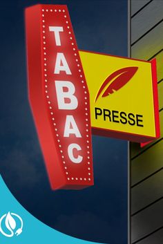 Enseigne carotte Tabac Presse. Le enseigne pour les buralistes. Idéal pour la signalisation d'un bureau de tabac et d'un magasin de journaux. De plus, cette enseigne est éclairée des deux côtés. Disponible en différentes tailles