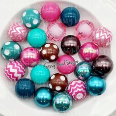 Quantity: Set of 24 you will receive half the beads in the photo Beads Size: 20mm Color: They are a fun unique mix of Pink, Teal & Brown Beads Bead Hole Size: Approx 2mm In the case that a shown bead sells out, we reserve the right to make substitutions if need be. We will always keep the same color theme. NOTE: Despite every effort to accurately represent each products color, actual colors may vary due to difference in computer monitor/mobile device settings. Please note: Our photos are enlarge Fun Pink Round Beads Craft Supplies, Pink Cute Round Beads Craft Supplies, Cute Pink Round Beads Craft Supplies, Cute Pink Craft Supplies With Round Beads, Playful Pink Craft Supplies With Colorful Beads, Colorful Round Beads For Gift Making Craft Supplies, Playful Multicolor Round Beads Craft Supplies, Pink Spacer Beads For Crafting, Fun Pink Beaded Necklaces With Round Beads