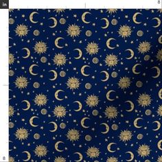 a blue background with gold stars and crescents