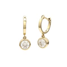 Rita Earrings - 1 1/4 Ct. T.W. - Earrings - 1000-2000 Classic Dangle Huggie Earrings With Diamond Accents, Fine Jewelry Huggie Earrings With Bezel Setting, White Gold Huggie Earrings With Bezel Setting, Diamond Huggie Earrings With Prong Setting In Dangle Style, 14k Gold Huggie Earrings With Bezel Setting, Classic Dangle Cubic Zirconia Huggie Earrings, Anniversary Dangle Huggie Earrings With Brilliant Cut, Elegant Small Hoop Earrings With Bezel Setting, Elegant Round Huggie Earrings With Bezel Setting