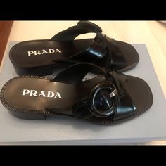 Black Leather Prada Shoes, Women's Shoes Sandals, Slides, Prada, Shoes Sandals, Black Leather, Size 7, Women Shoes, Sandals