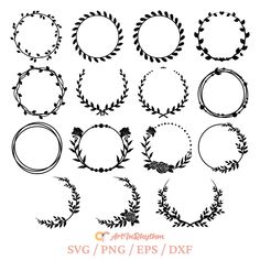 a set of hand drawn wreaths and frames