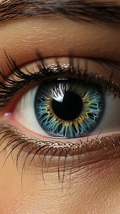 an eye with blue and yellow iris