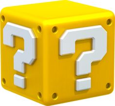 a yellow and white cube with question marks on the side, as if it were an object