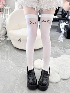 The price is for a pair of socks only, others are not included. White Thigh High Socks, Harajuku Fashion Kawaii, Goth Skirts, Thigh High Sock, Cute Tights, E Girl Outfits, Gothic Skirts, Knit Leg Warmers, Sock Outfits